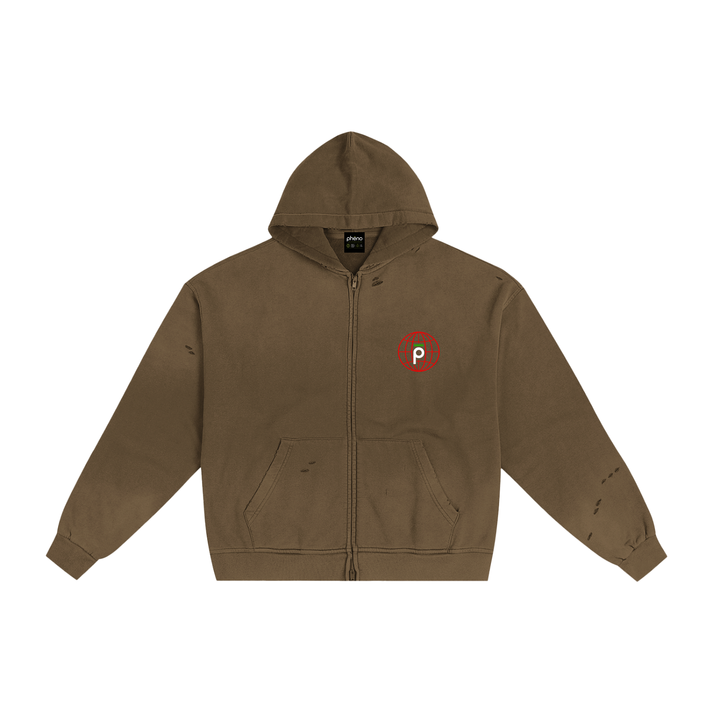phēno Hand-Frayed Sunfade Zip Hoodie