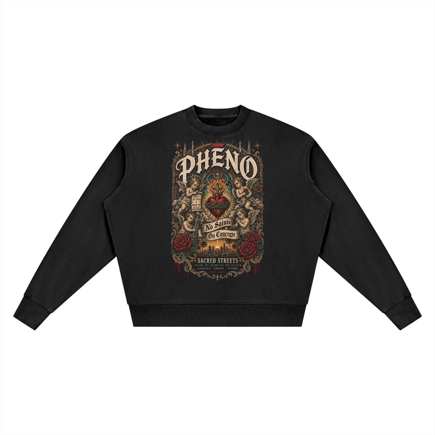 Sacred Streets No Saints on Concrete Unisex Vintage Wash Crewneck Sweatshirt