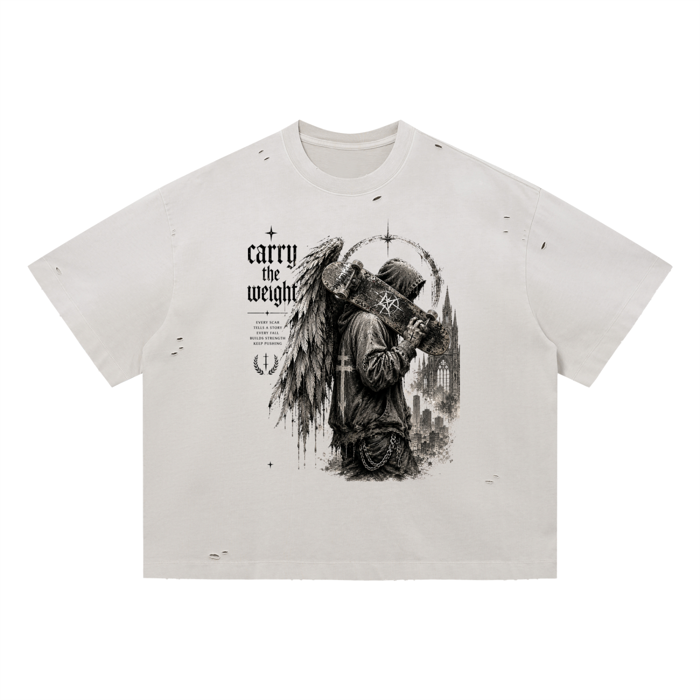 Carry the Weight Vintage Washed Distressed Boxy Oversized T-Shirt