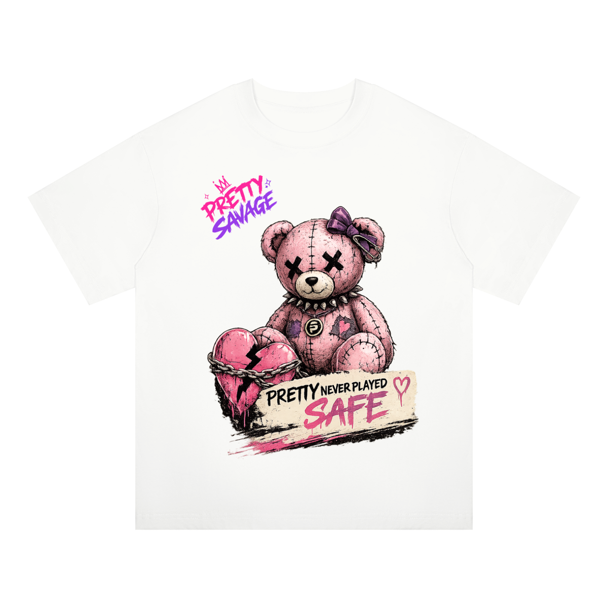 Pretty Savage Punk Teddy Unisex Oversized Drop Shoulder T-Shirt