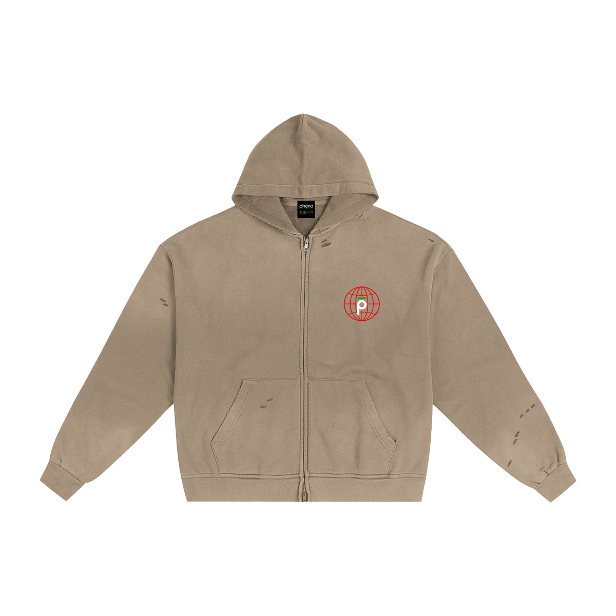 phēno Hand-Frayed Sunfade Zip Hoodie