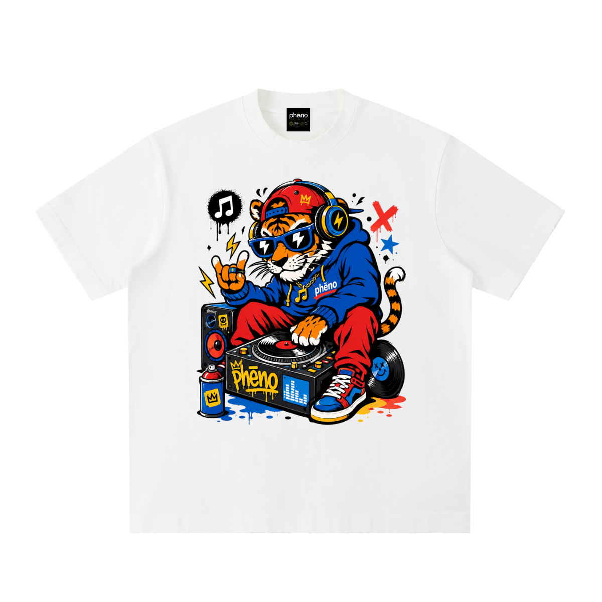 Pop Tiger Cool Cat Heavyweight Vintage Washed Frayed T-Shirt