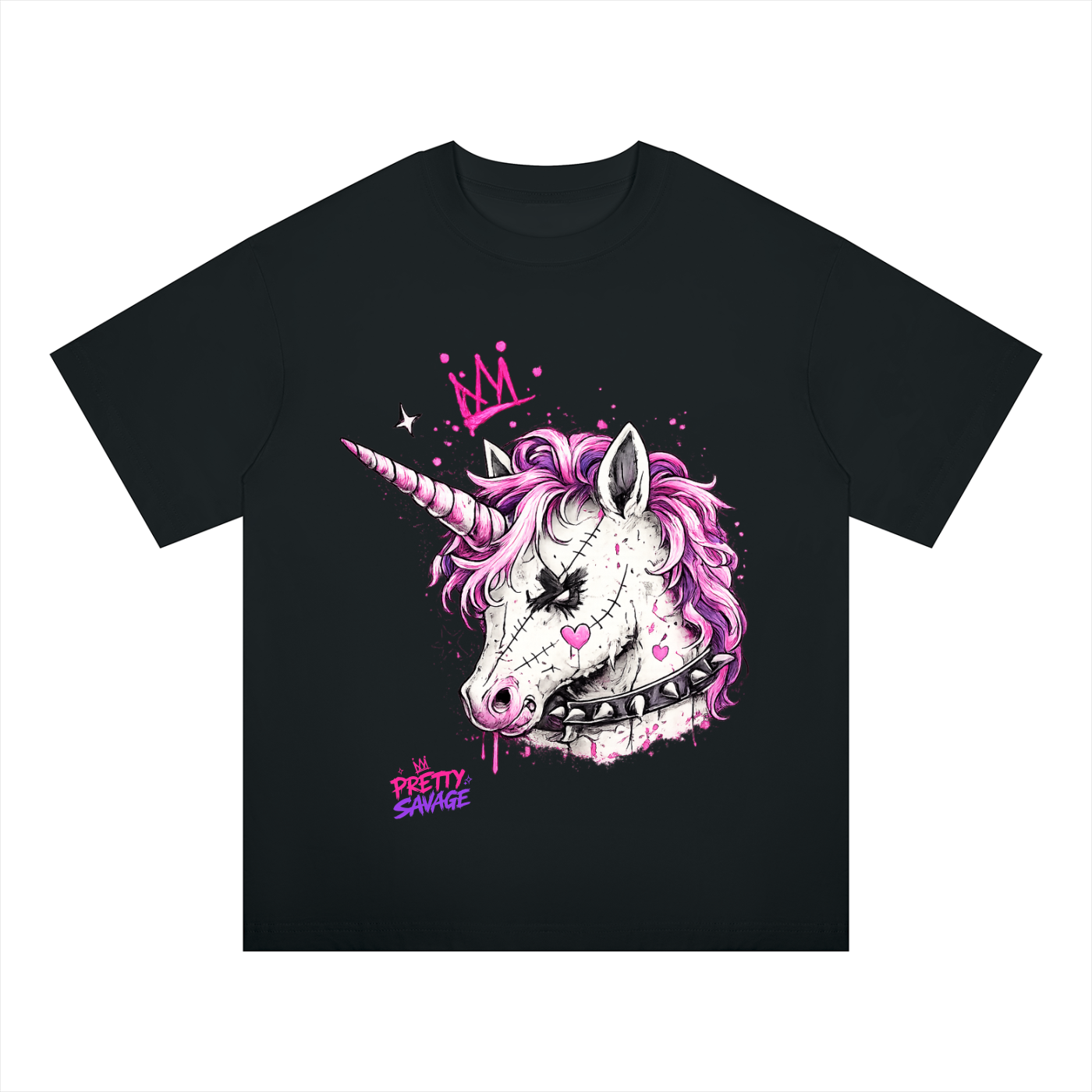 Pretty Savage Punk Unicorn Unisex Oversized Drop Shoulder T-Shirt