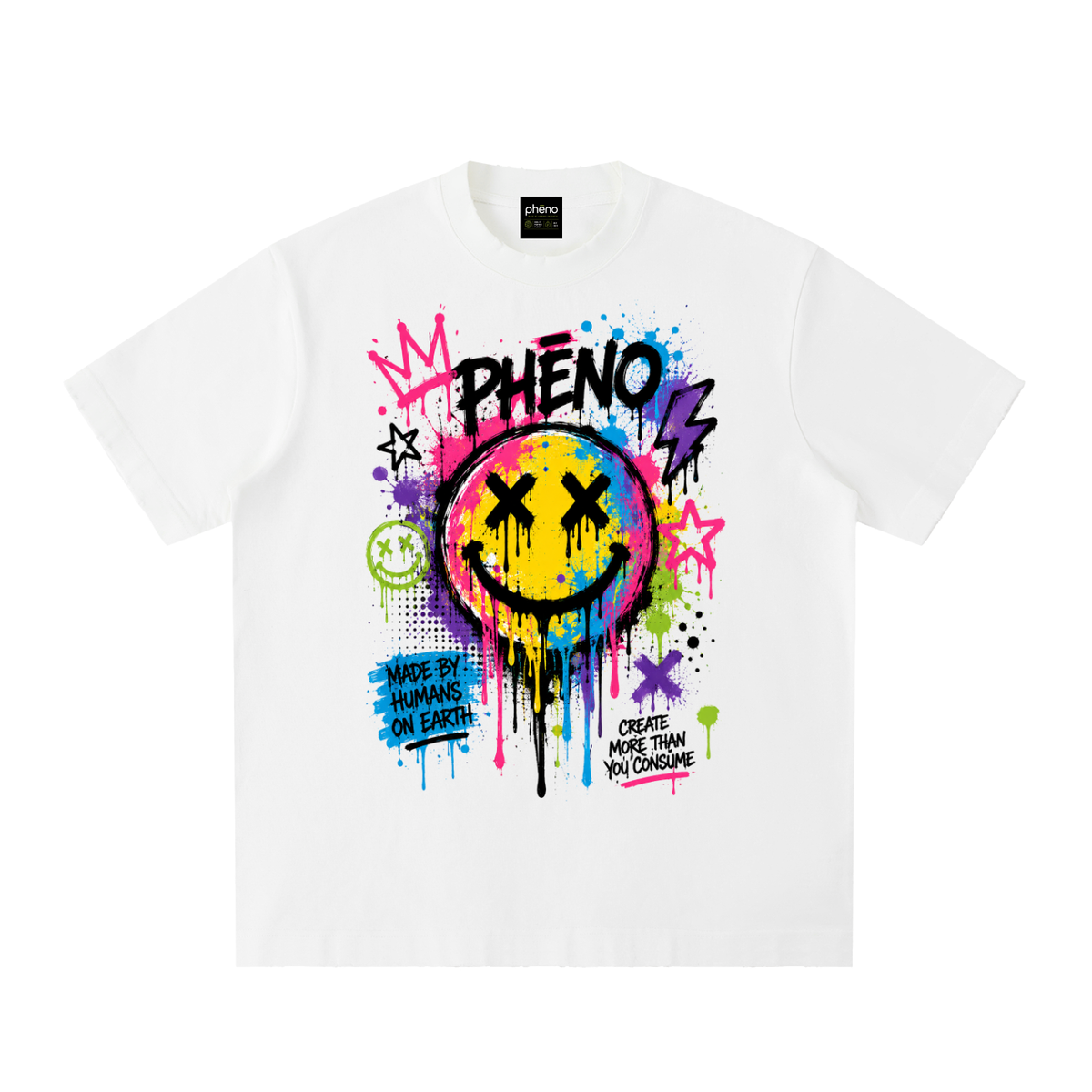 Pop Chaos Smiley Splatter Heavyweight Vintage Washed Frayed T-Shirt