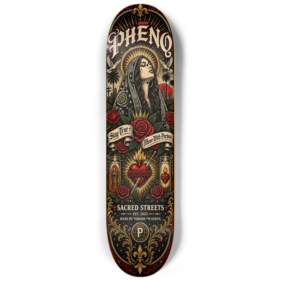 Sacred Streets Move With Purpose Custom Skateboard